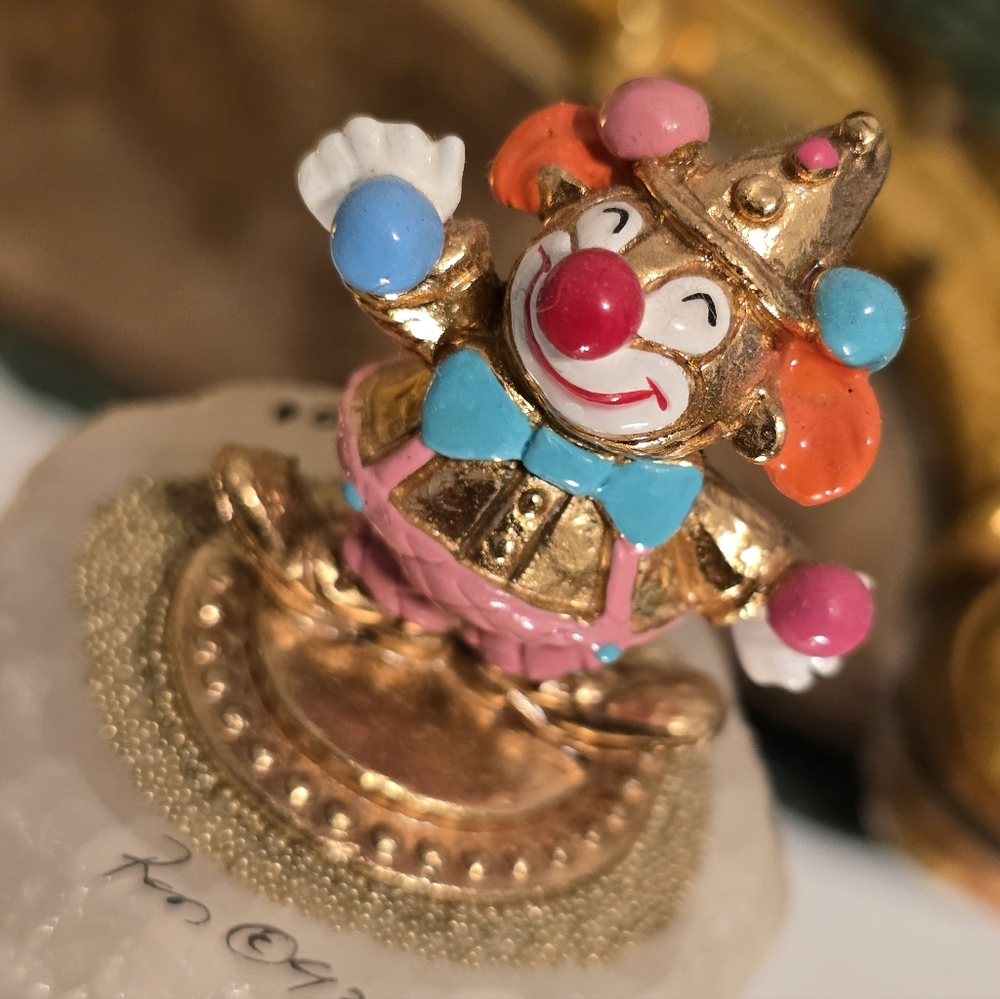 Ron Lee clown figurine VINTAGE 1993 signed 24Kt w/agate base L-347 'JUGGLES'